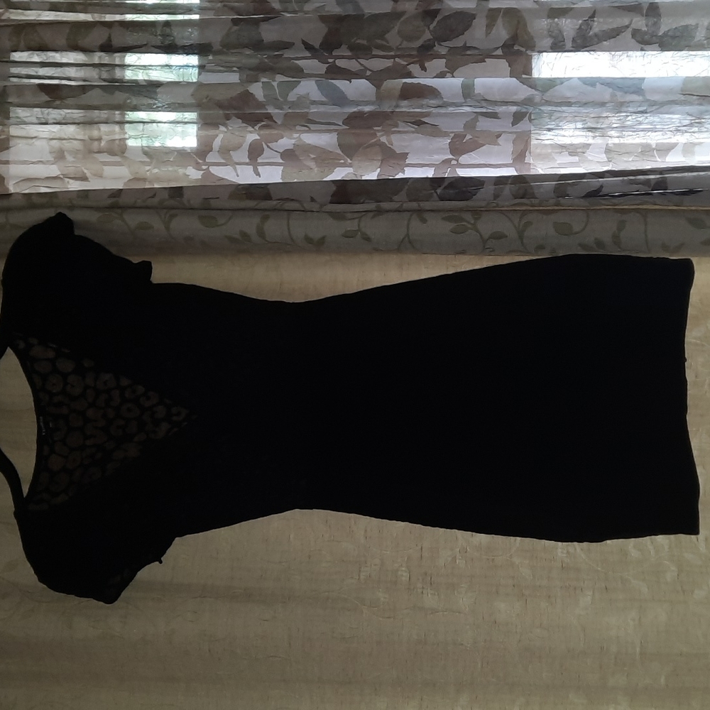 EXPRESS XXS BLACK little MINI! TOP IS A SEE THROUGH PRINT WITH LEAOPARD INPRINT.
